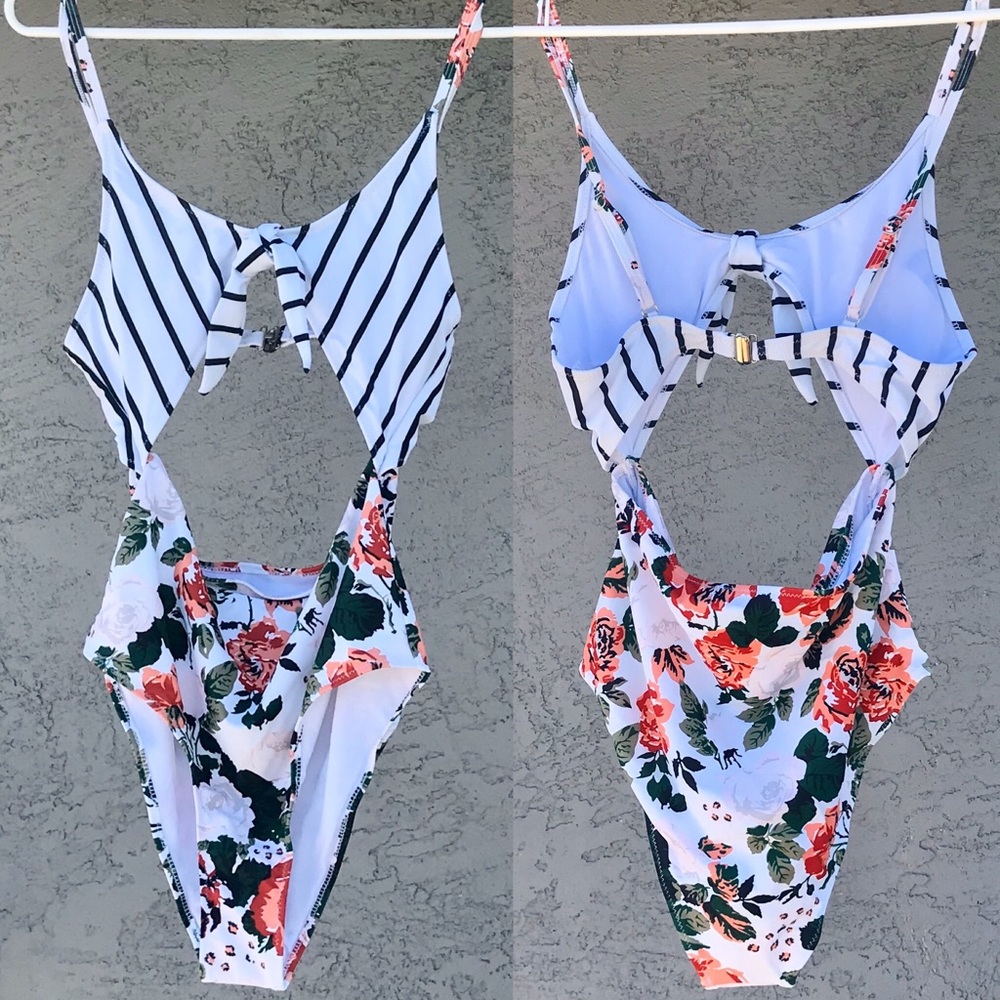 NWT Floral & B&W Striped Cut Out Swim Suit